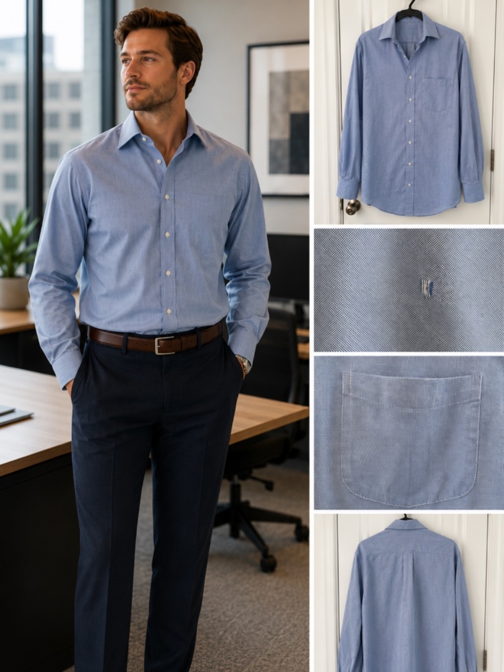 Jos. A. Bank Traveler’s Collection Men’s Blue Button Down Dress Shirt 16.5-35